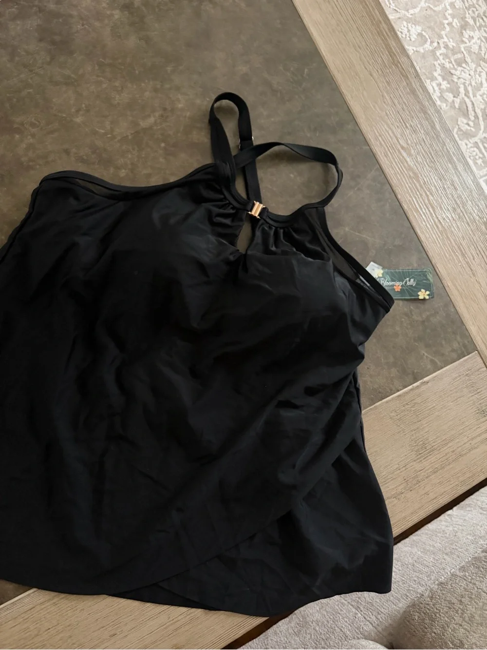 New Blooming Jelly Black Tankini Swimsuit With Modest High Neck